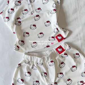 Cute Women's Hello Kitty Cami Pajama Set with Ruffle Trim