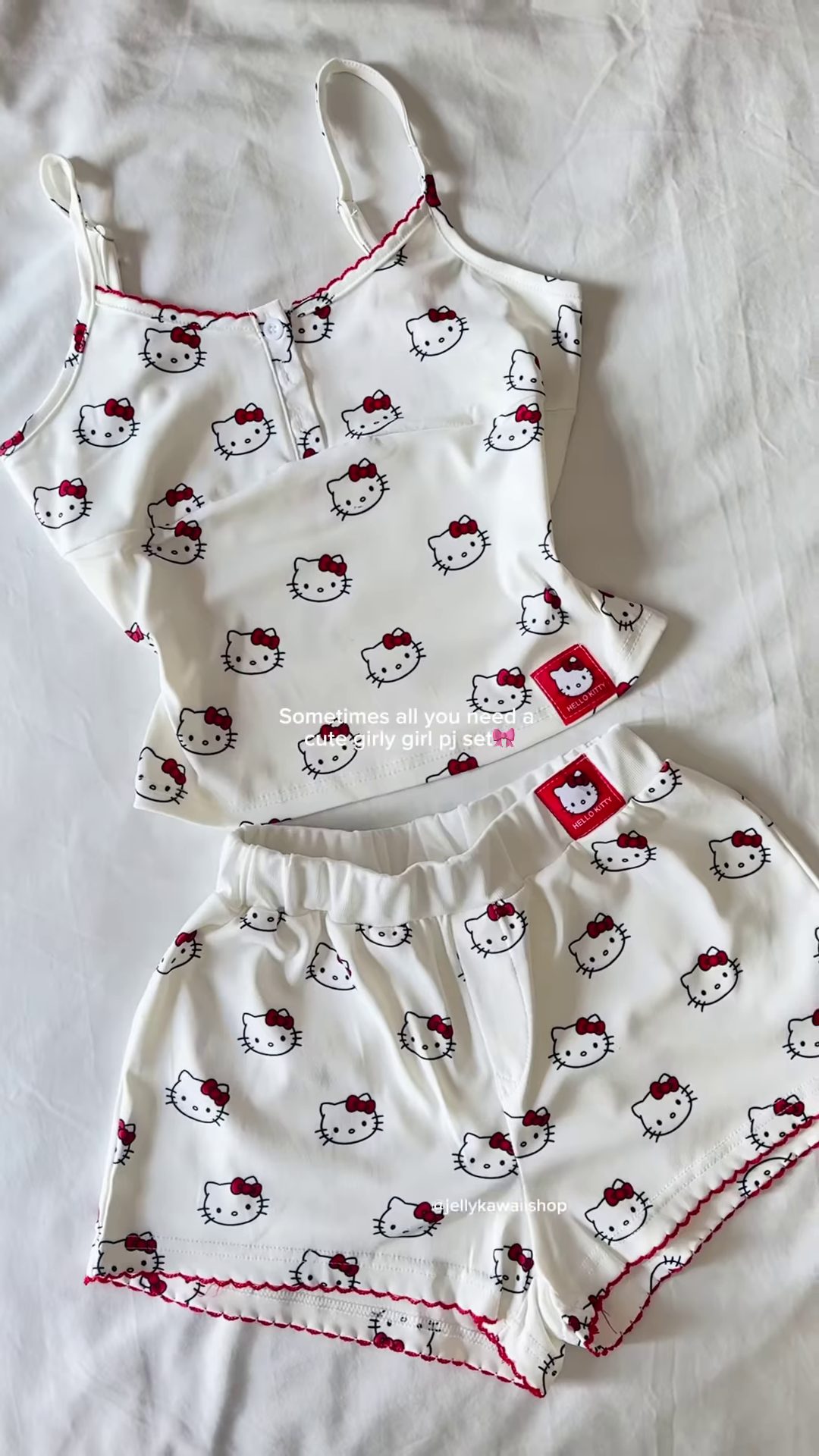 Cute Women's Hello Kitty Cami Pajama Set with Ruffle Trim