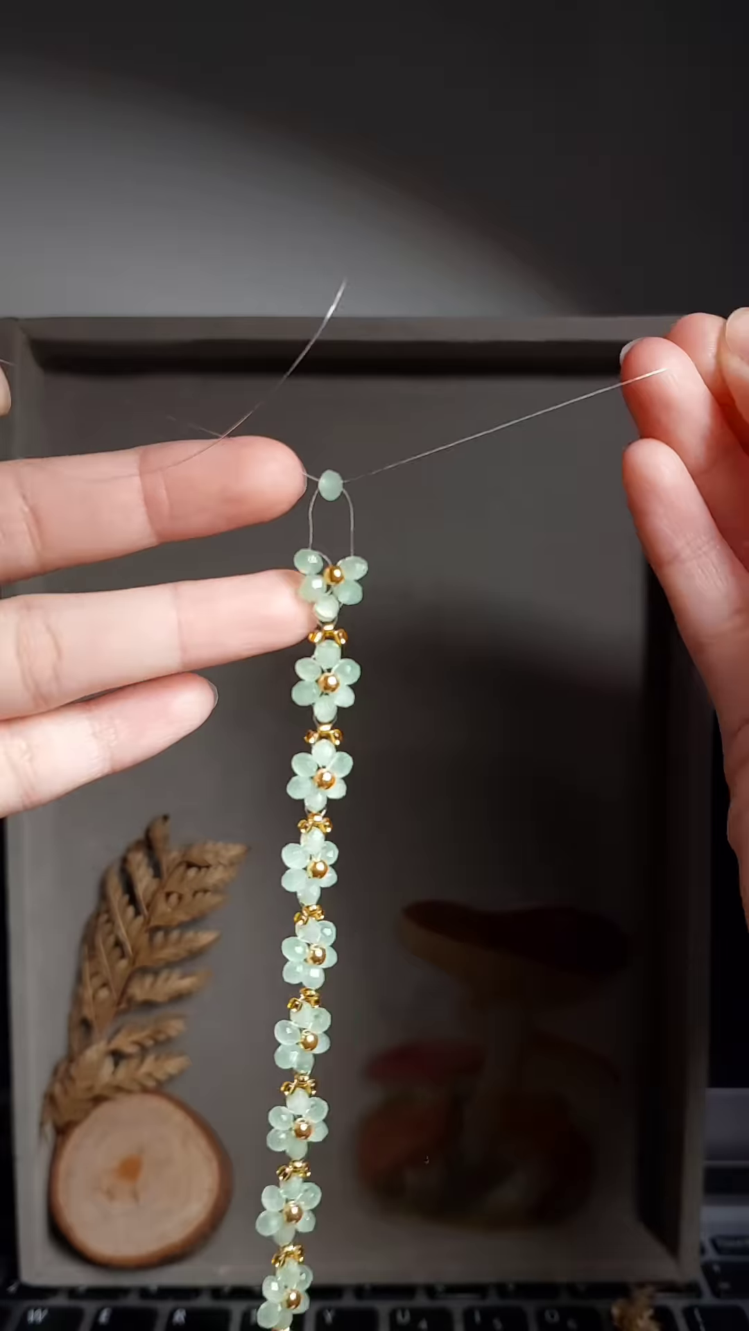 Delicate Light Green Gemstone and Gold-Toned Floral Bracelet for Women - Image 2