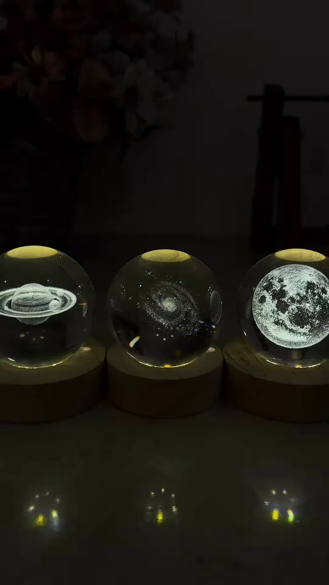 Glowing Crystal Ball Night Lights with 3D Space Designs - Planets and Galaxy