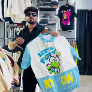 Bold Men's Graphic Print Polo Shirt with Cartoon Characters and Text