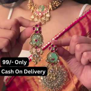 Exquisite Kundan Choker Necklace Set with Green Stone and Pearl Drops