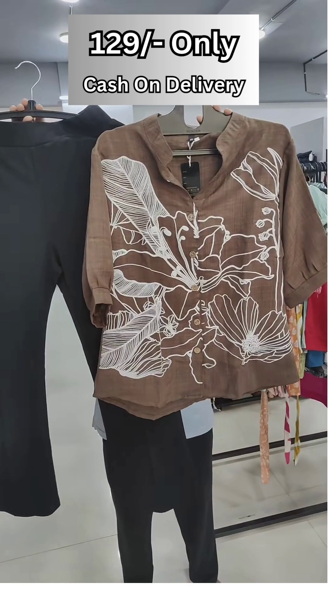 Trendy Women's Olive Green and White Zigzag Embroidered Top with Black Pants Set - Image 3