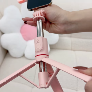 Pink Bluetooth Selfie Stick Tripod with Fill Lights and Phone Holder