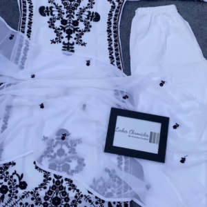 Elegant White Embroidered Chikankari Kurta Set with Dupatta and Pants