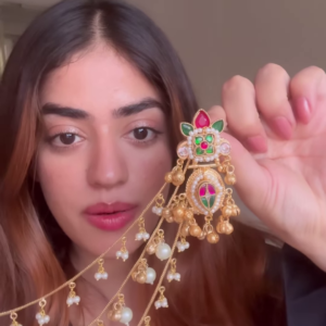 Elegant Gold-Toned Ear Chain (Kaan Chain/Mattal) with Kundan and Pearl Drops