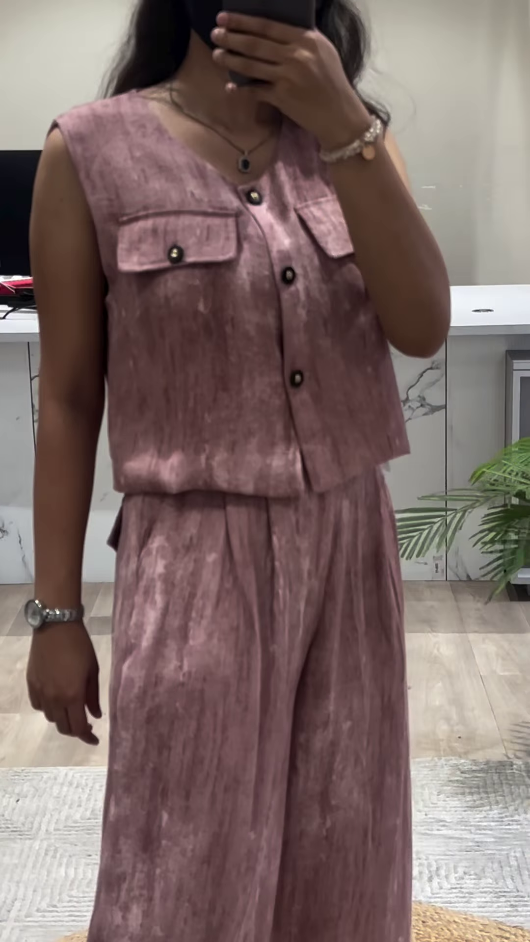 Stylish Mauve Sleeveless Top and Wide-Leg Pants Co-ord Set for Women