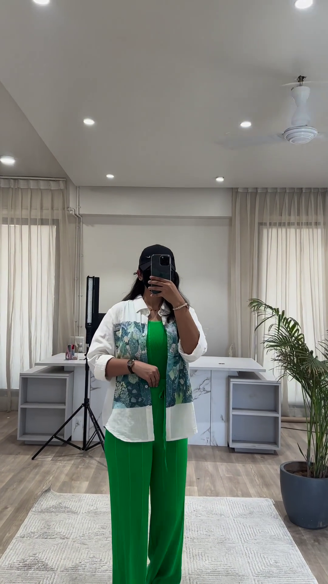 Bohemian Chic Outfit: Patterned Overshirt, Knit Top, and Wide-Leg Pants - Image 6