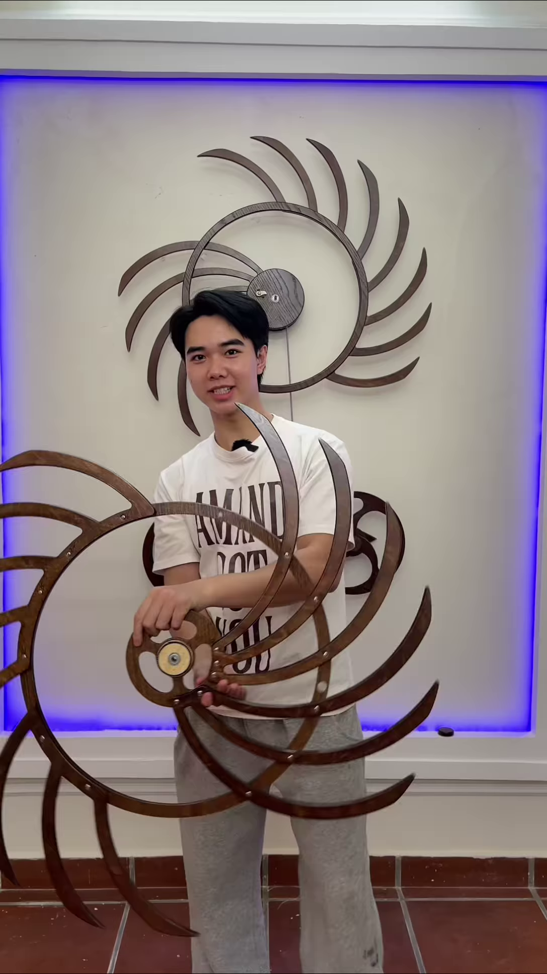 Intricate Kinetic Wall Sculpture with Moving Gears and Abstract Design - Image 2