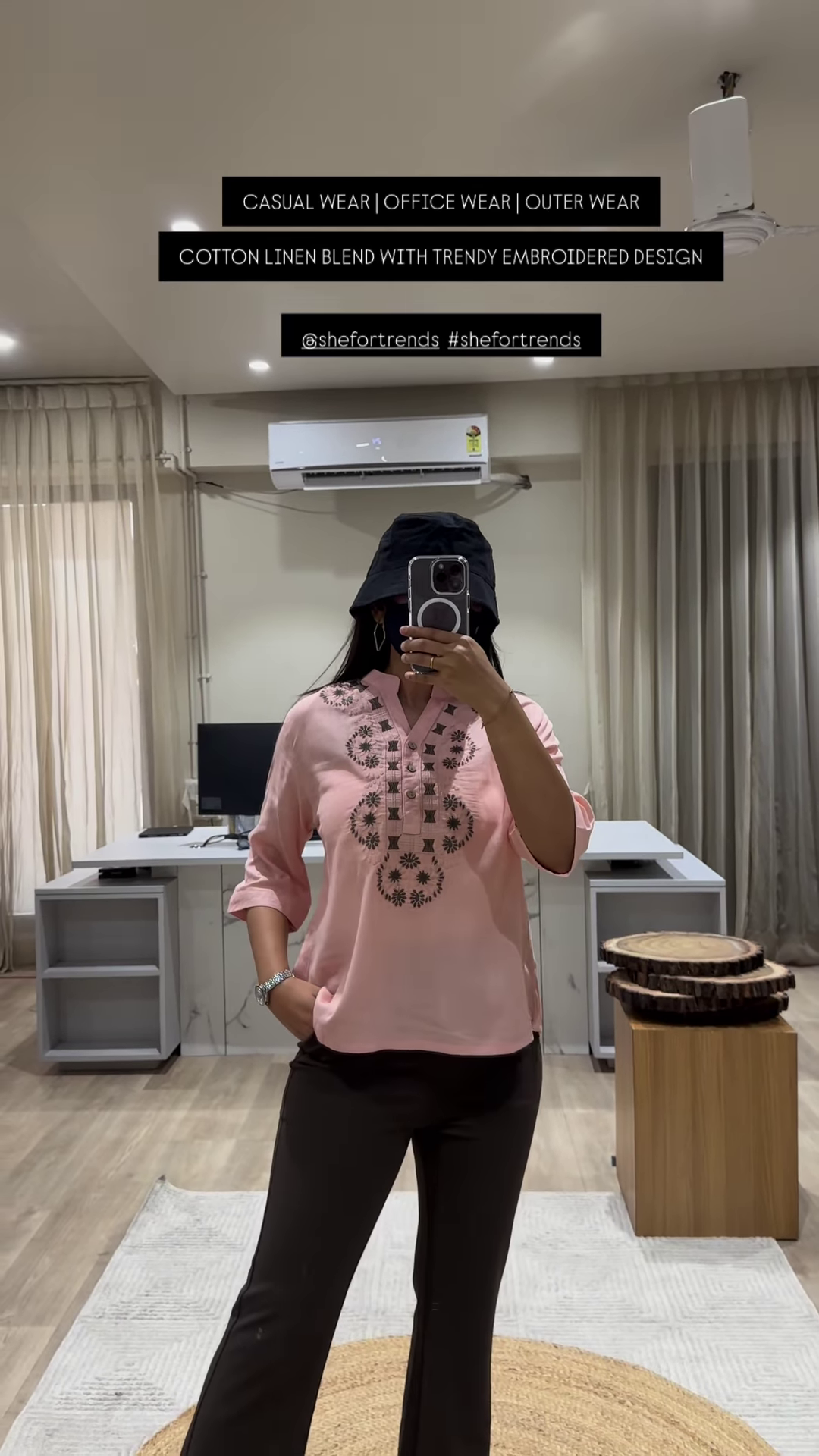 Trendy Embroidered Cotton Linen Blend Top for Casual, Office, and Outer Wear