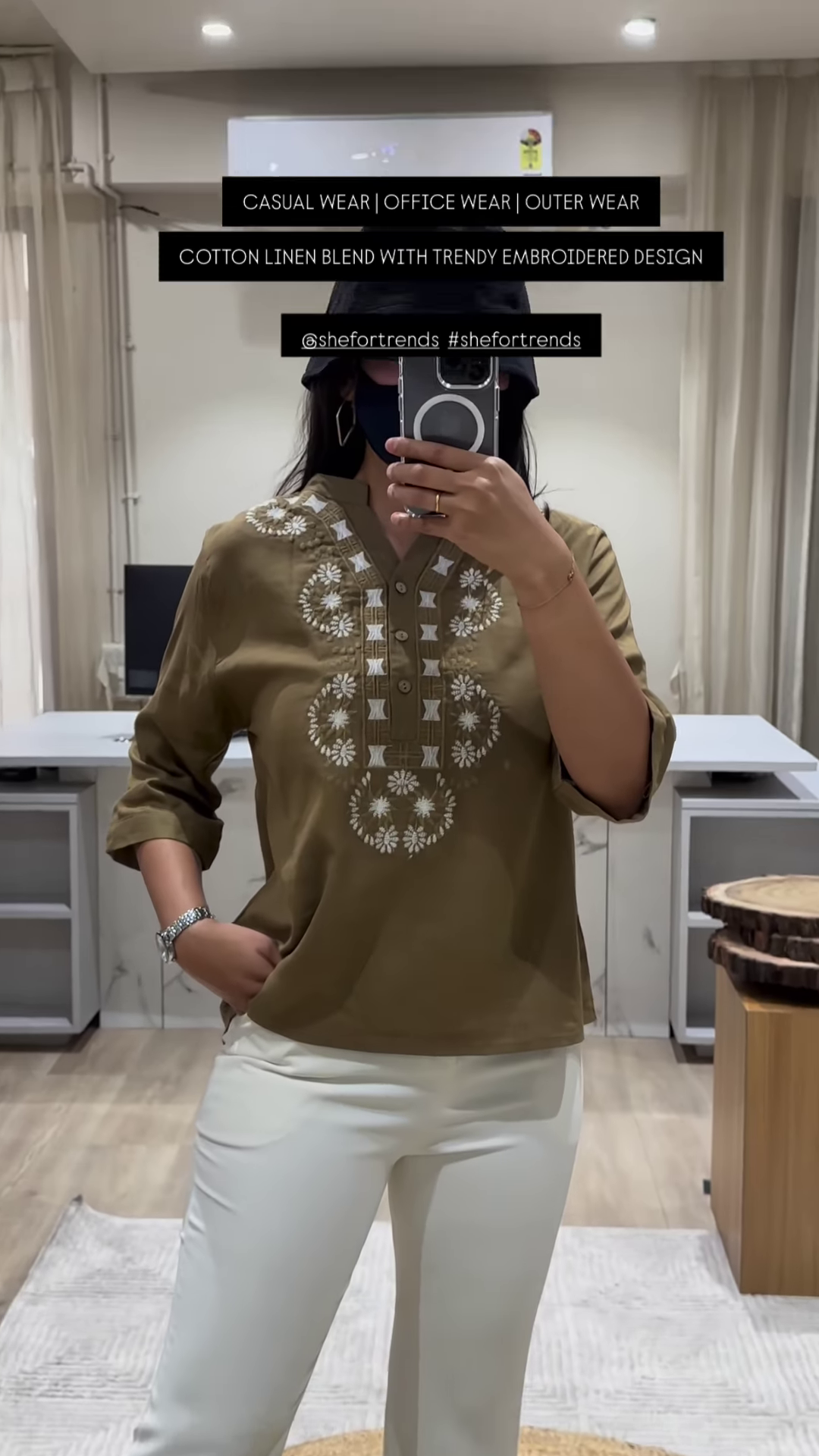 Trendy Embroidered Cotton Linen Blend Top for Casual, Office, and Outer Wear - Image 3