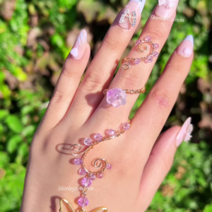 Whimsical Fairy Hand Bracelet with Butterfly, Flowers, and Crystal Beads