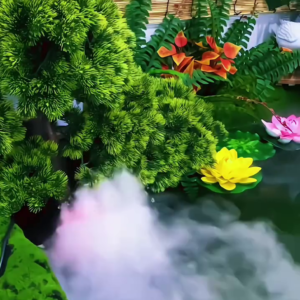 Miniature Zen Garden Fountain with Artificial Plants and Mist Effect