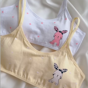 Cute White Cotton Training Bra with Pink Bunny and Hearts for Girls