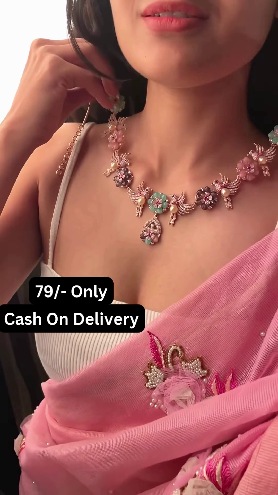 Delicate Floral Statement Necklace with Pastel Gemstones and Pearl Accents