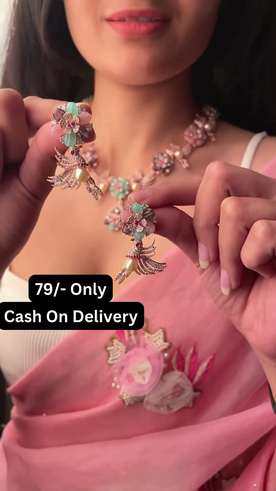 Delicate Floral Statement Necklace with Pastel Gemstones and Pearl Accents - Image 2