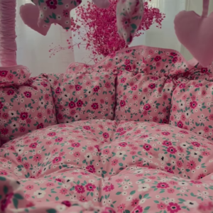 Cozy Baby Bouncer Seat with Floral Print and Hanging Toys