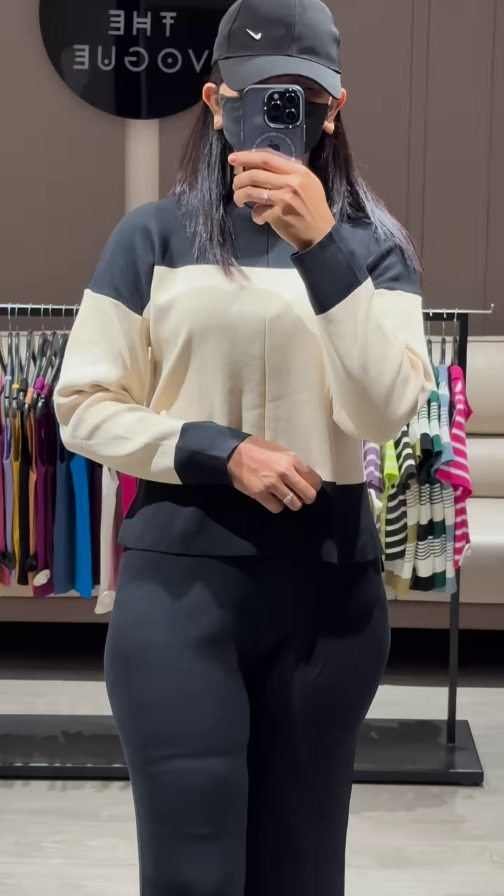 Color Block Knit Sweater and Comfortable Black Pants Lounge Set