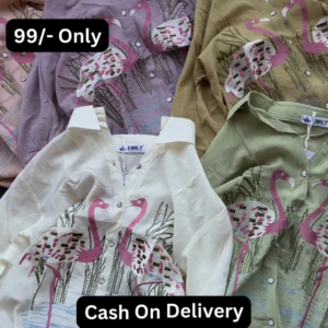 Stylish Flamingo Print Long-Sleeved Button-Up Shirt