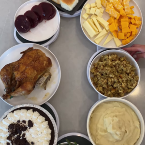 Rotating Serving Platter with Thanksgiving Dinner Food Items