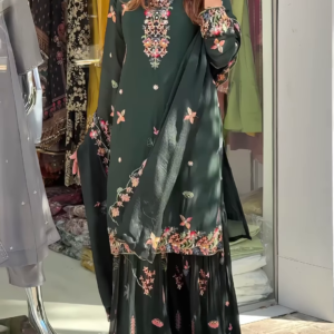Elegant Embroidered Gharara Suit Set with Matching Dupatta
