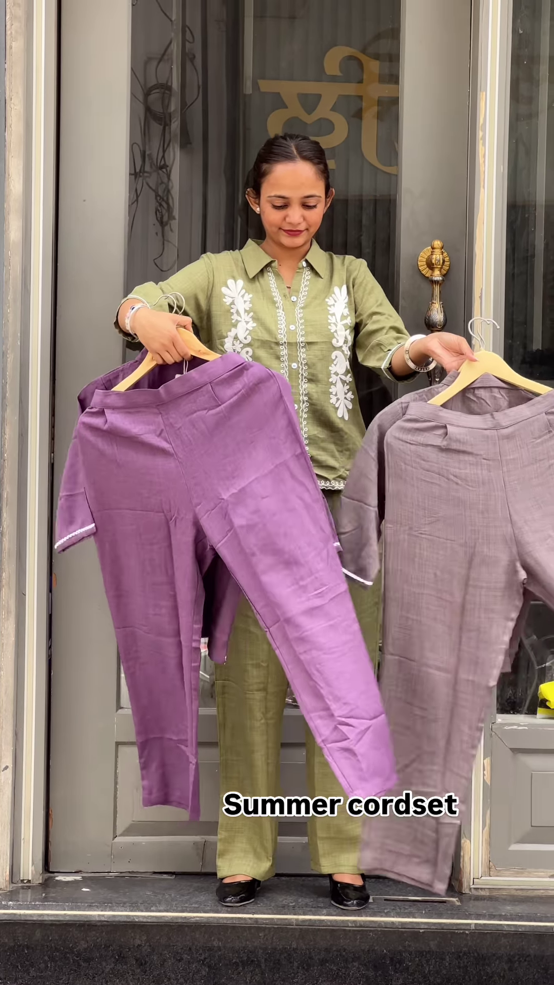 Light Green Embroidered Co-ord Set with Button-Down Top and Straight Pants - Image 4