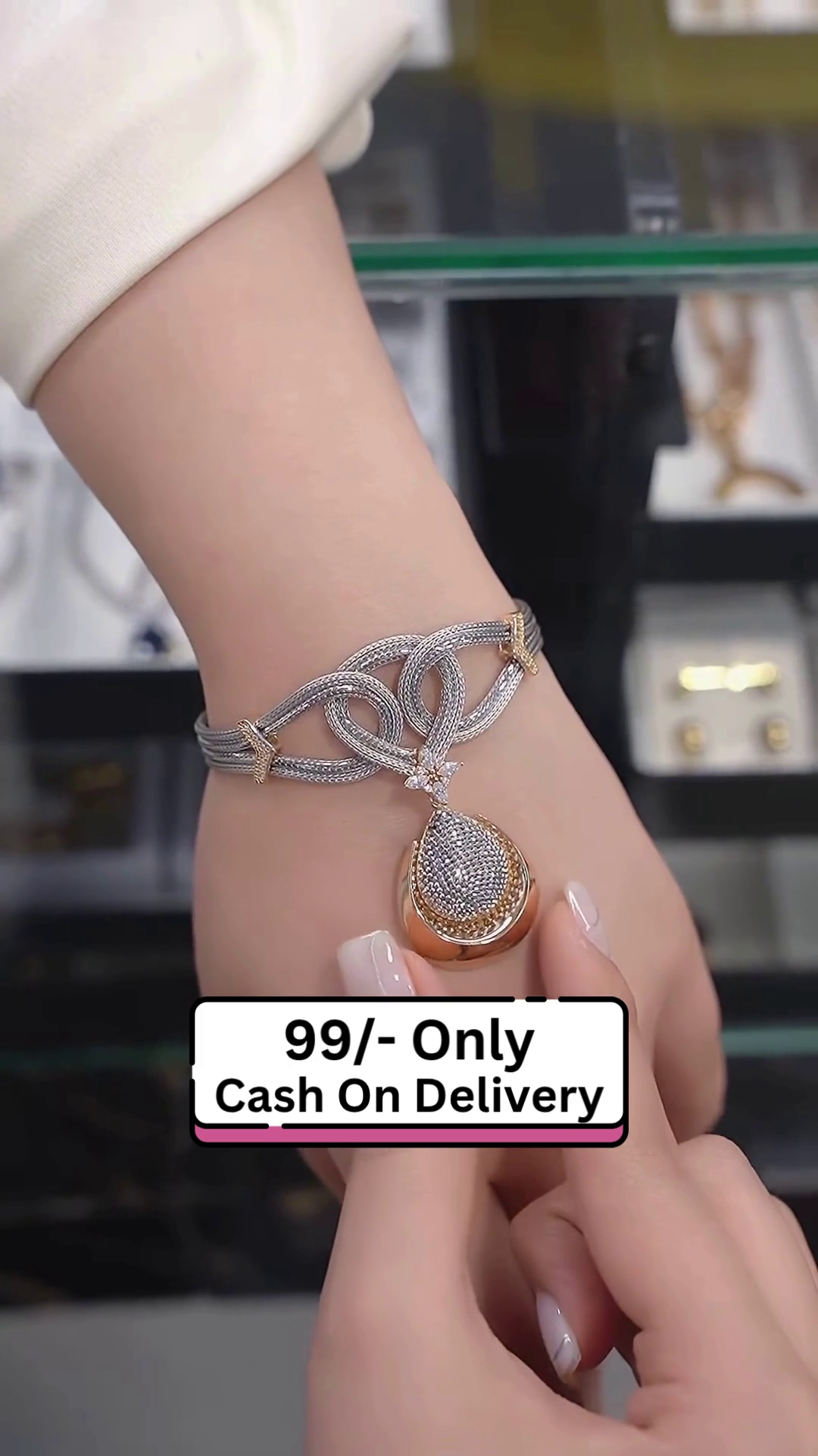 Elegant Dual-Tone Silver & Rose Gold Pendant Necklace Set for Women – Designer Choker-Style Jewelry for Special Occasions - Image 3