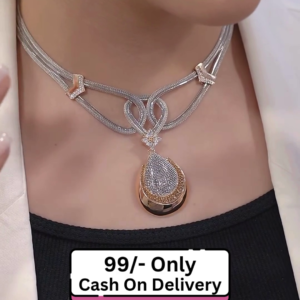 Elegant Dual-Tone Silver & Rose Gold Pendant Necklace Set for Women – Designer Choker-Style Jewelry for Special Occasions