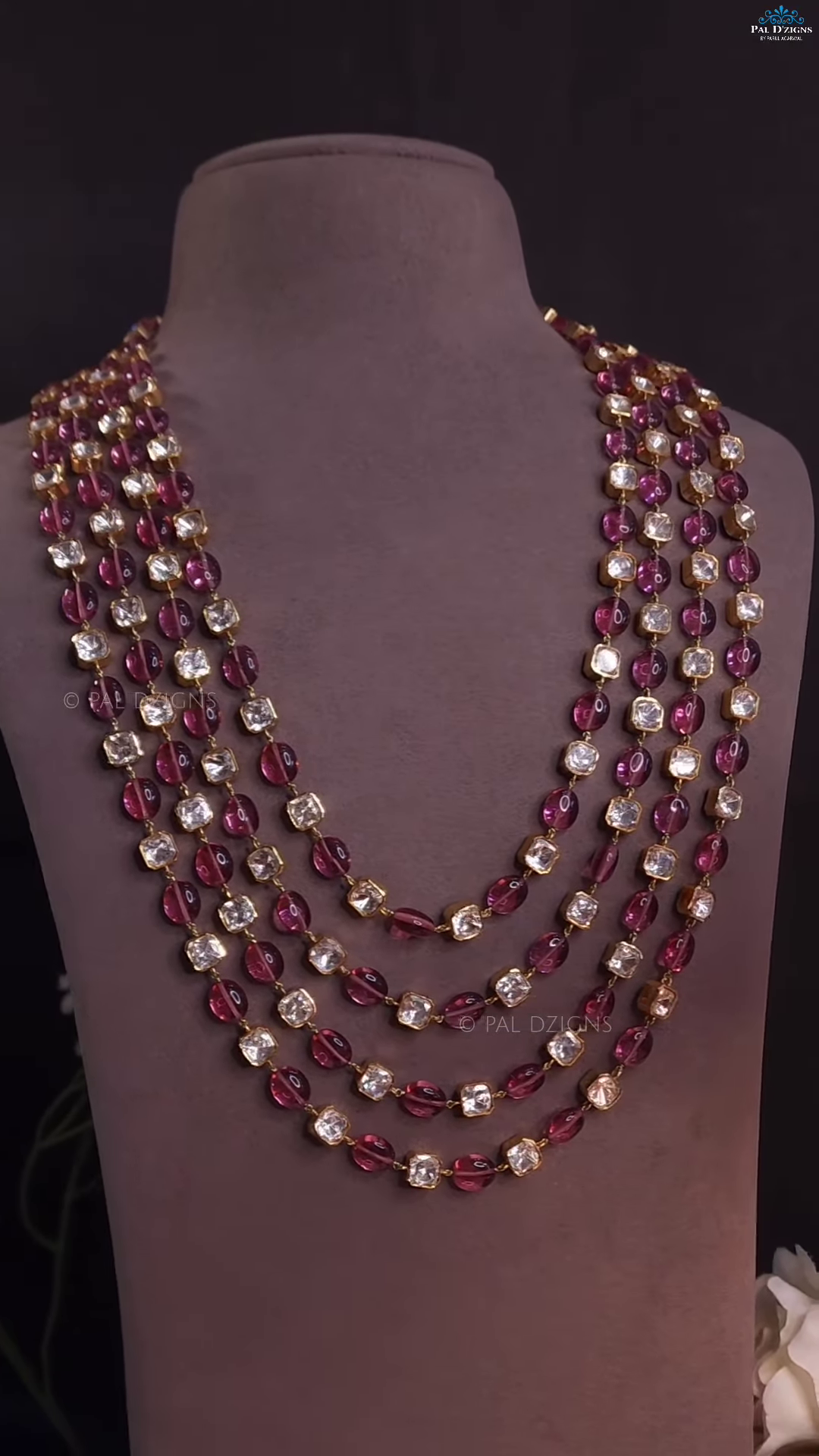 Multi-Strand Green Beaded Necklace with Square Polki-Style Accents - Image 5