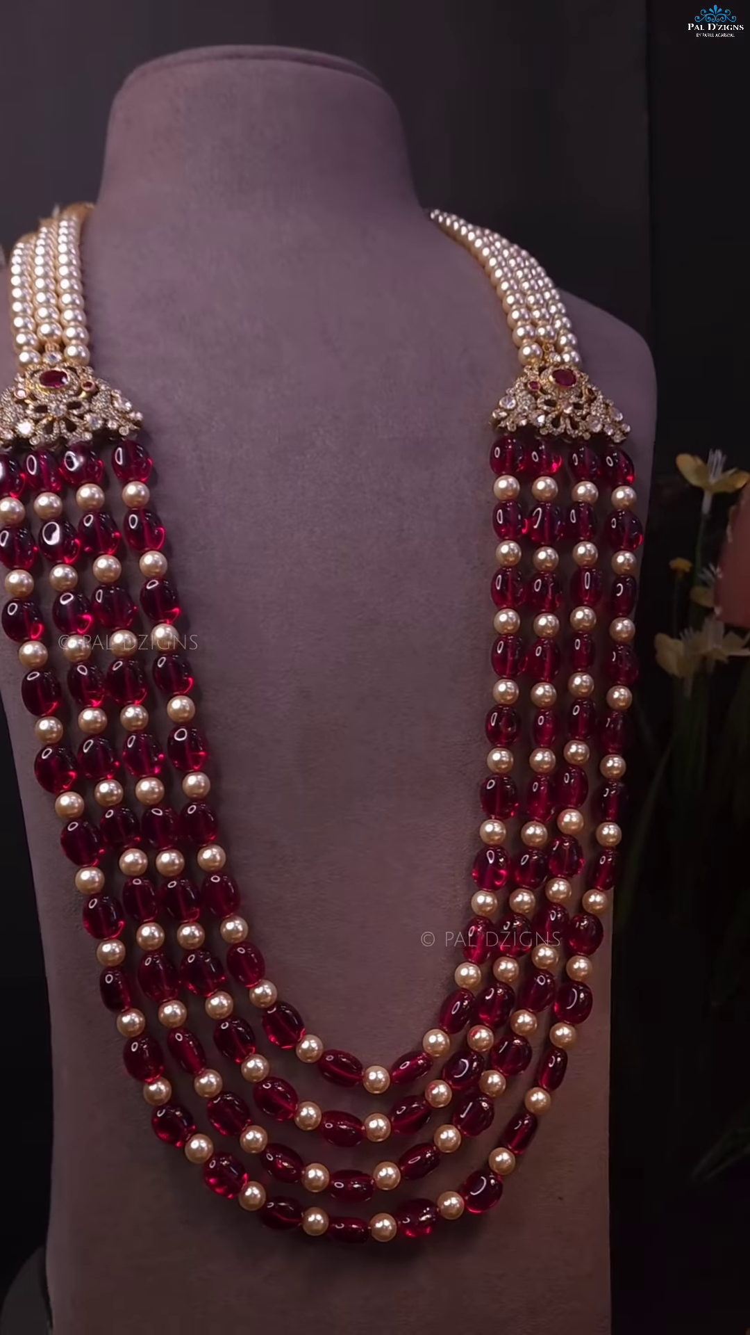 Multi-Strand Green Beaded Necklace with Square Polki-Style Accents - Image 3