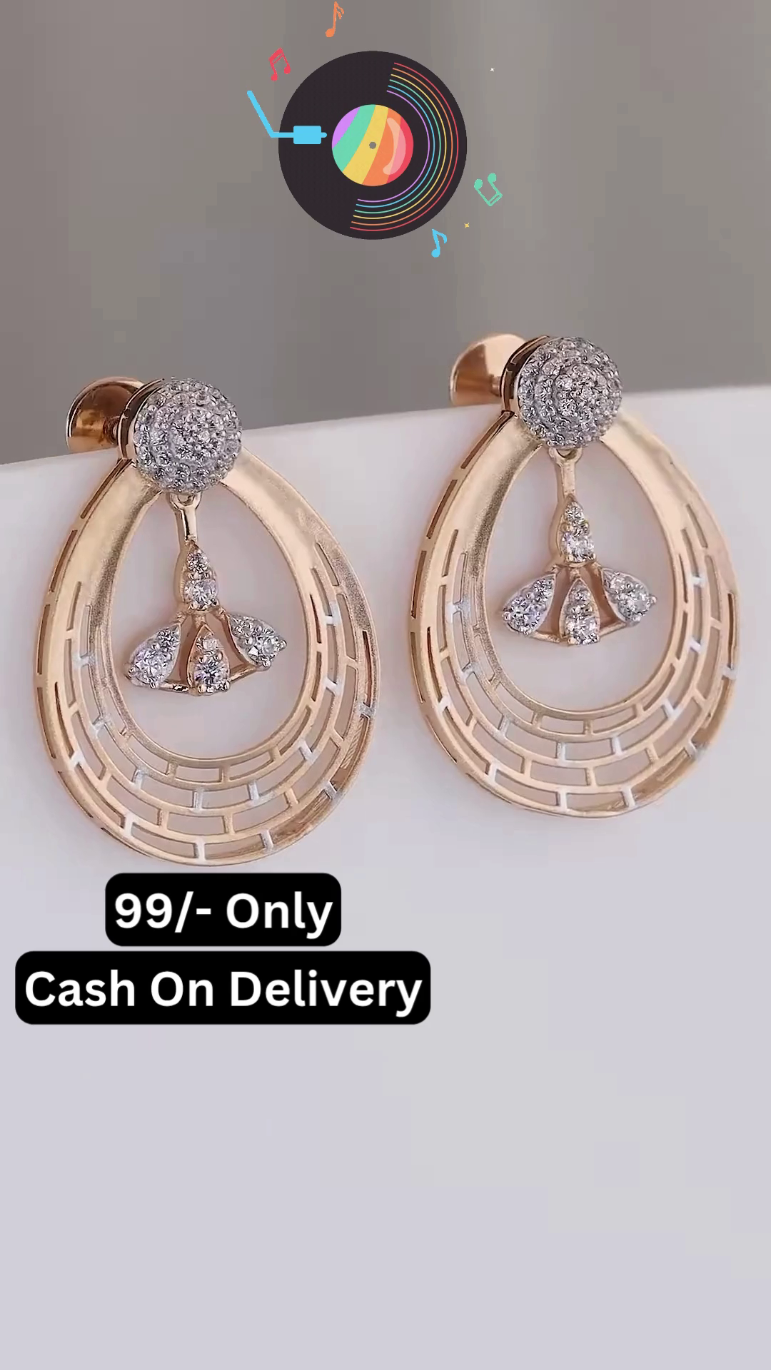 Elegant Rose Gold-Toned Necklace and Earring Set with Intricate Fan Motifs and Pave Sparkle - Image 2