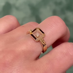 Elegant Gold-Toned Statement Ring with Floating Clear Gemstone