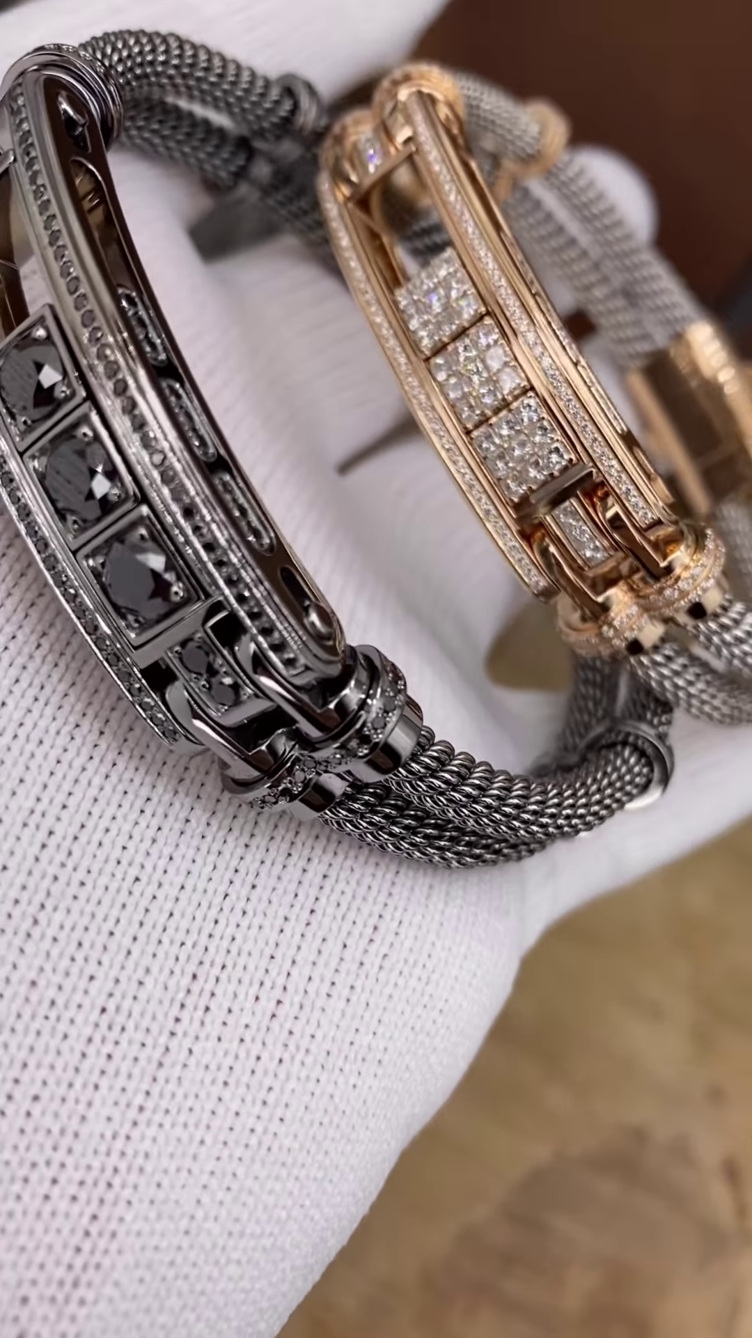 Luxurious Two-Tone Cable Bracelets with Diamond Accents and Distinctive Metalwork - Image 3