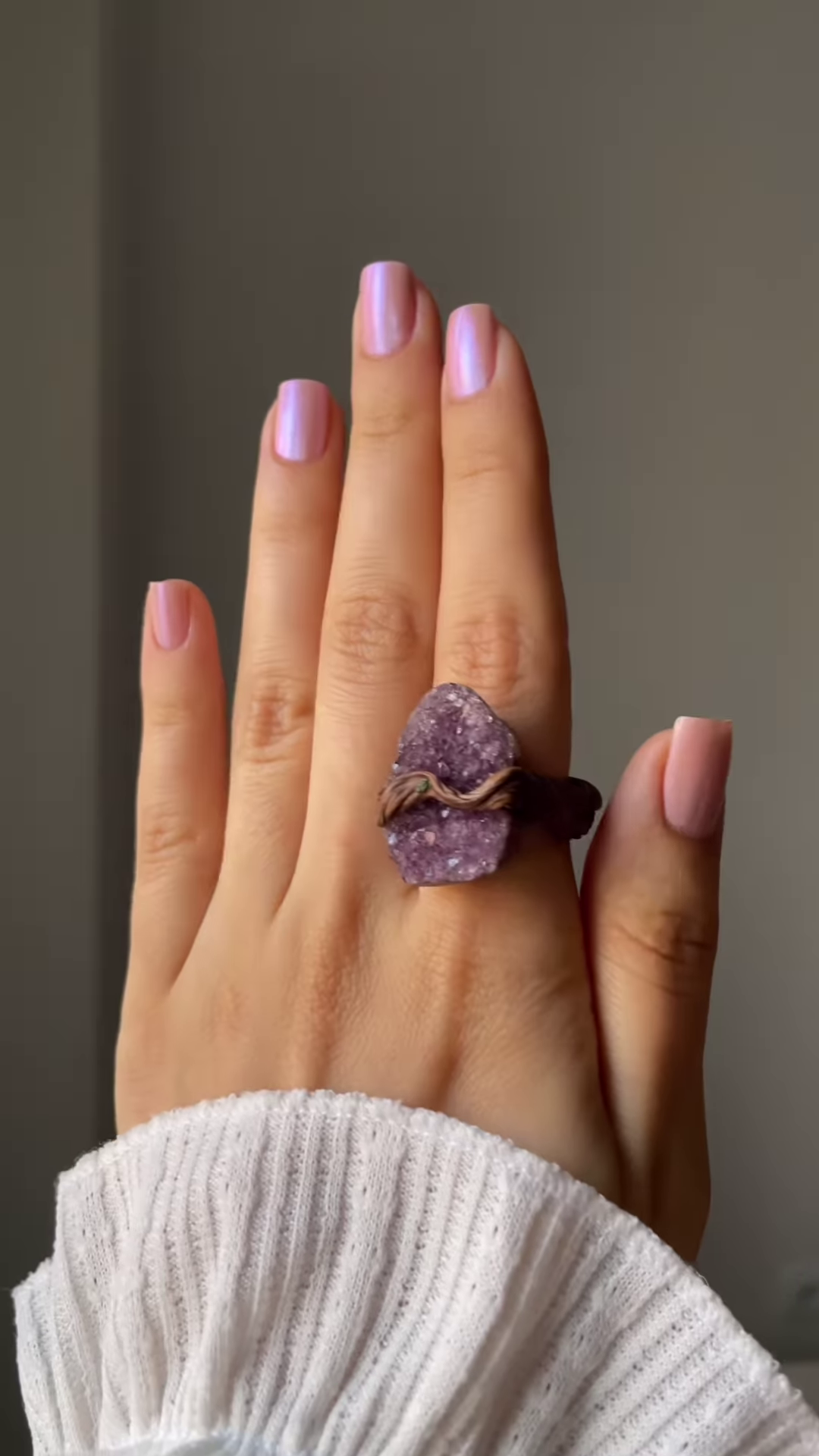 Artisanal Wire-Wrapped Ring with Natural Purple Gemstone - Image 3