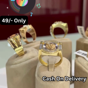 Bold Gold-Toned Statement Ring with Intricate Textured Design for Men