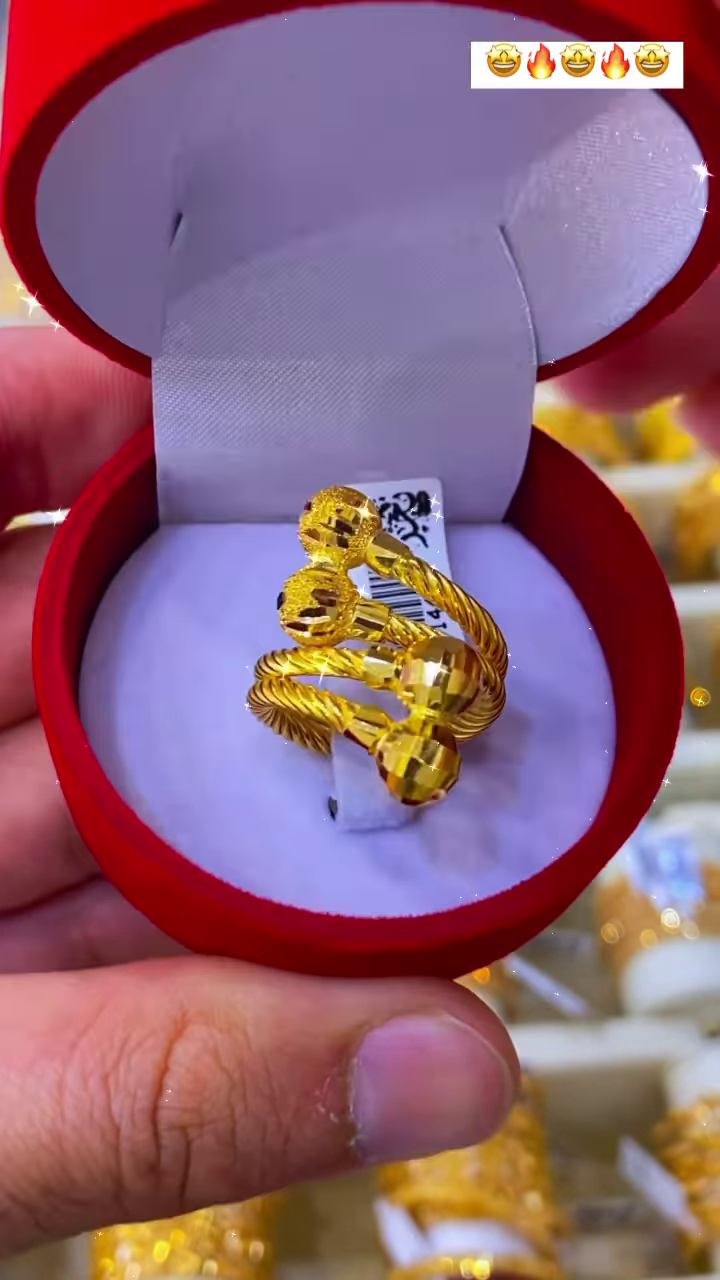 Exquisite Gold-Toned Spiral Ring with Textured Spherical Accents - Image 2