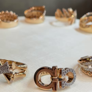 Chic Gold-Toned Ring Stack with Pavé, Textured, and Chain Link Designs