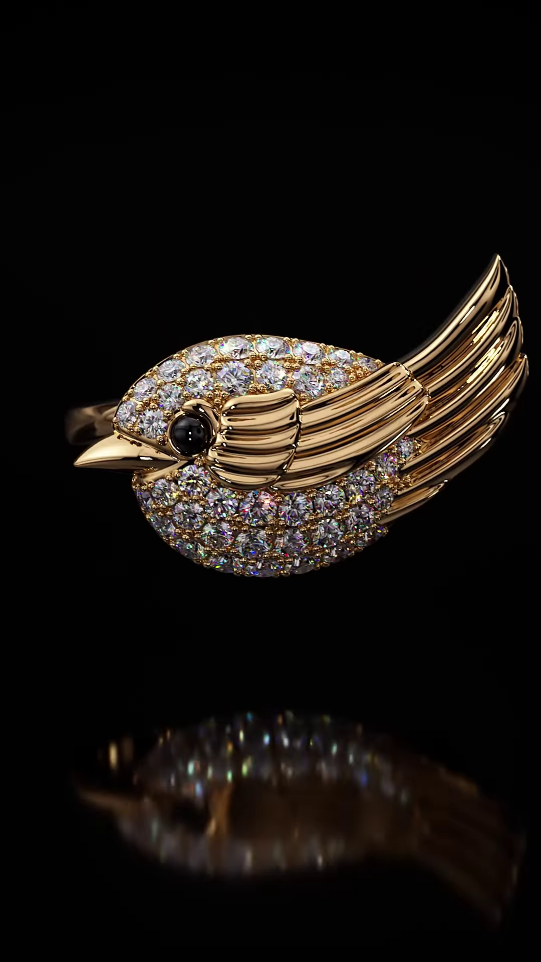 Art Deco Inspired Gold-Toned Bird Ring with Teal Pavé Setting and Gemstone Eye - Image 3