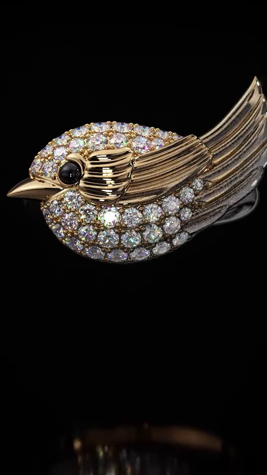Art Deco Inspired Gold-Toned Bird Ring with Teal Pavé Setting and Gemstone Eye - Image 4