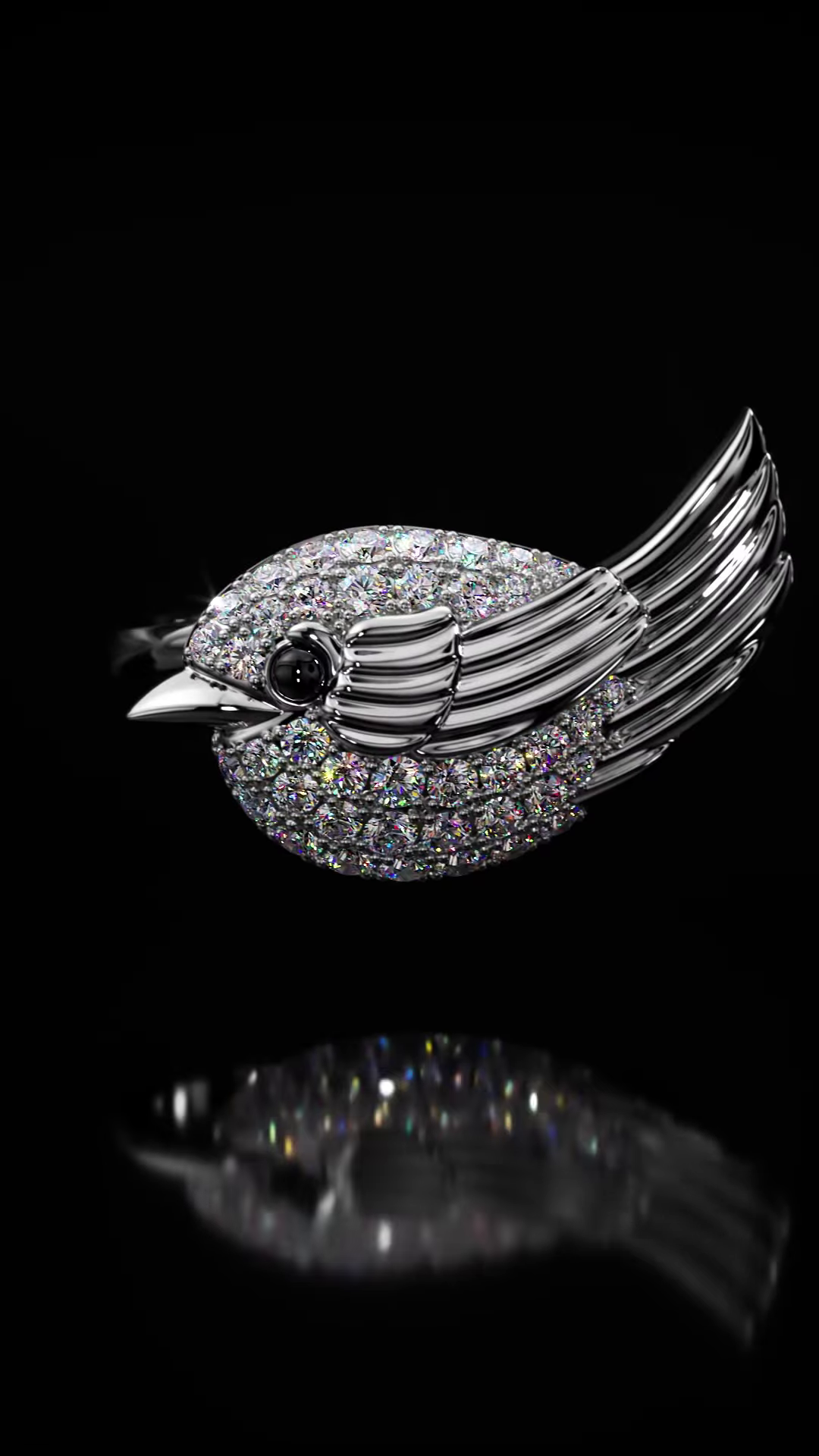 Art Deco Inspired Gold-Toned Bird Ring with Teal Pavé Setting and Gemstone Eye - Image 2