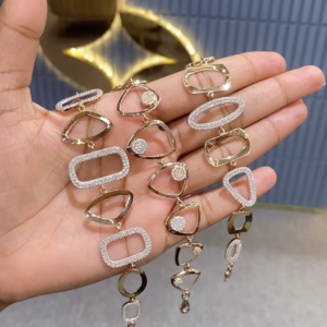 Modern Rose Gold-Toned Bracelet with Geometric Links and Pavé Embellishments