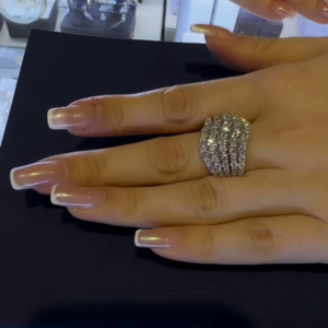 Bold Silver-Toned Ring with Multi-Row Pavé Setting