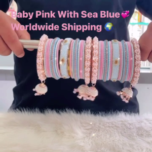 Vibrant Multi-Tone Bangle Set with Baby Pink, Sea Blue, and Embellished Charms