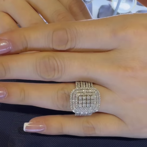 Dazzling Silver-Toned Statement Ring with Multi-Square Pavé Clear Gemstone Design