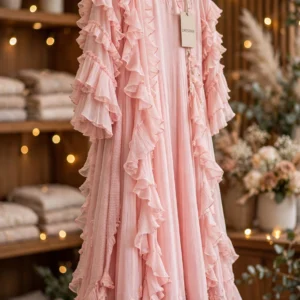 Pastel Ruffle-Detail Anarkali Gown – Available in Pastel Pink & Peach