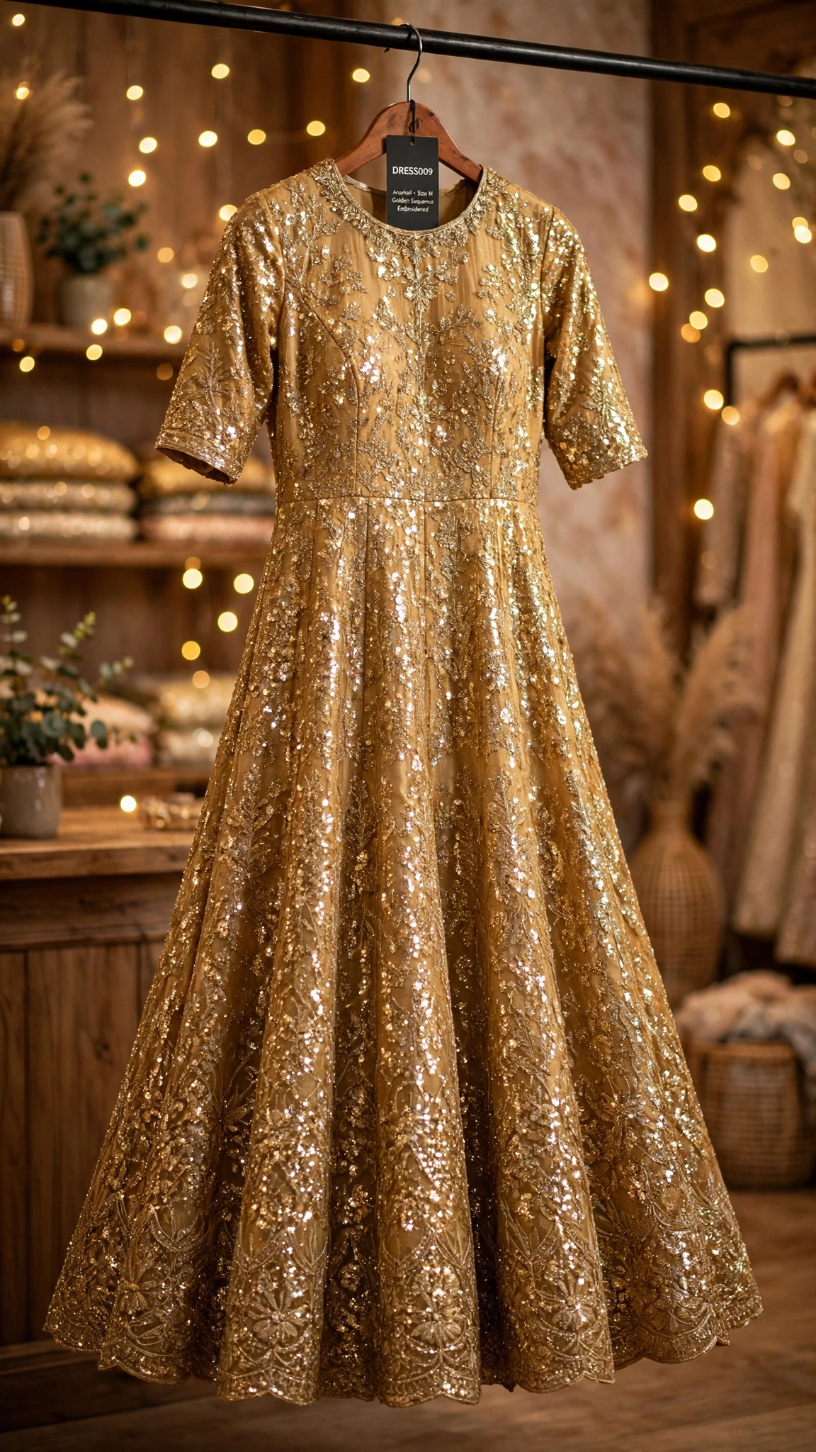 Luminous Golden Sequin Embroidered Anarkali Gown - Image 2