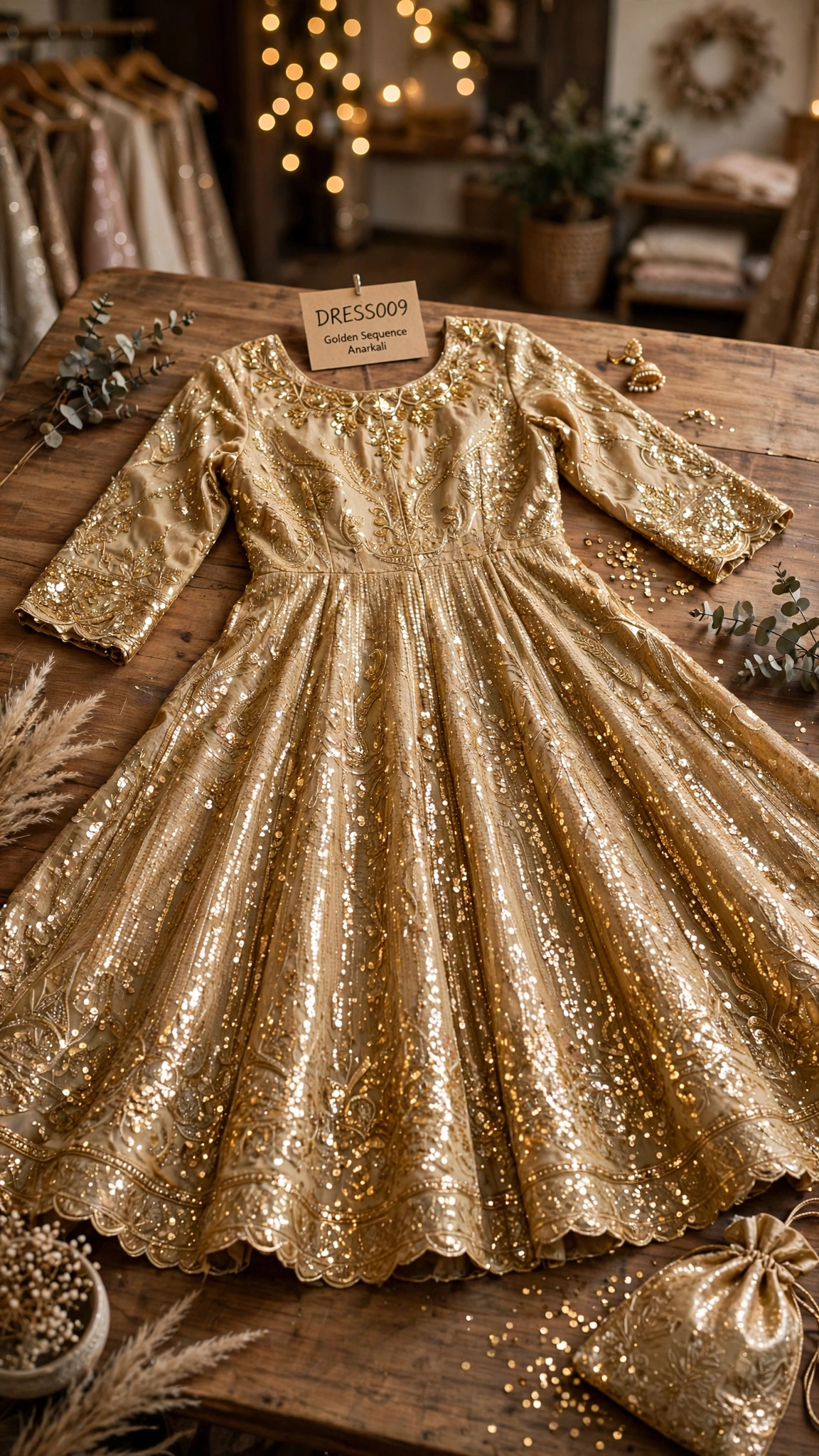 Luminous Golden Sequin Embroidered Anarkali Gown - Image 3