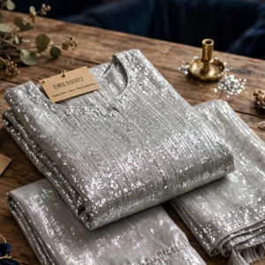 Celestial Shimmer Sequin Embellished Kurta Set – Silver Elegance