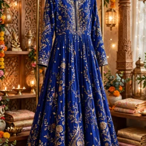 Royal Midnight Azure Zardosi Embroidered Anarkali Set – Timeless Elegance