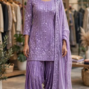 Lavender Sequined Hand-Embroidered Patiala Salwar Suit Set